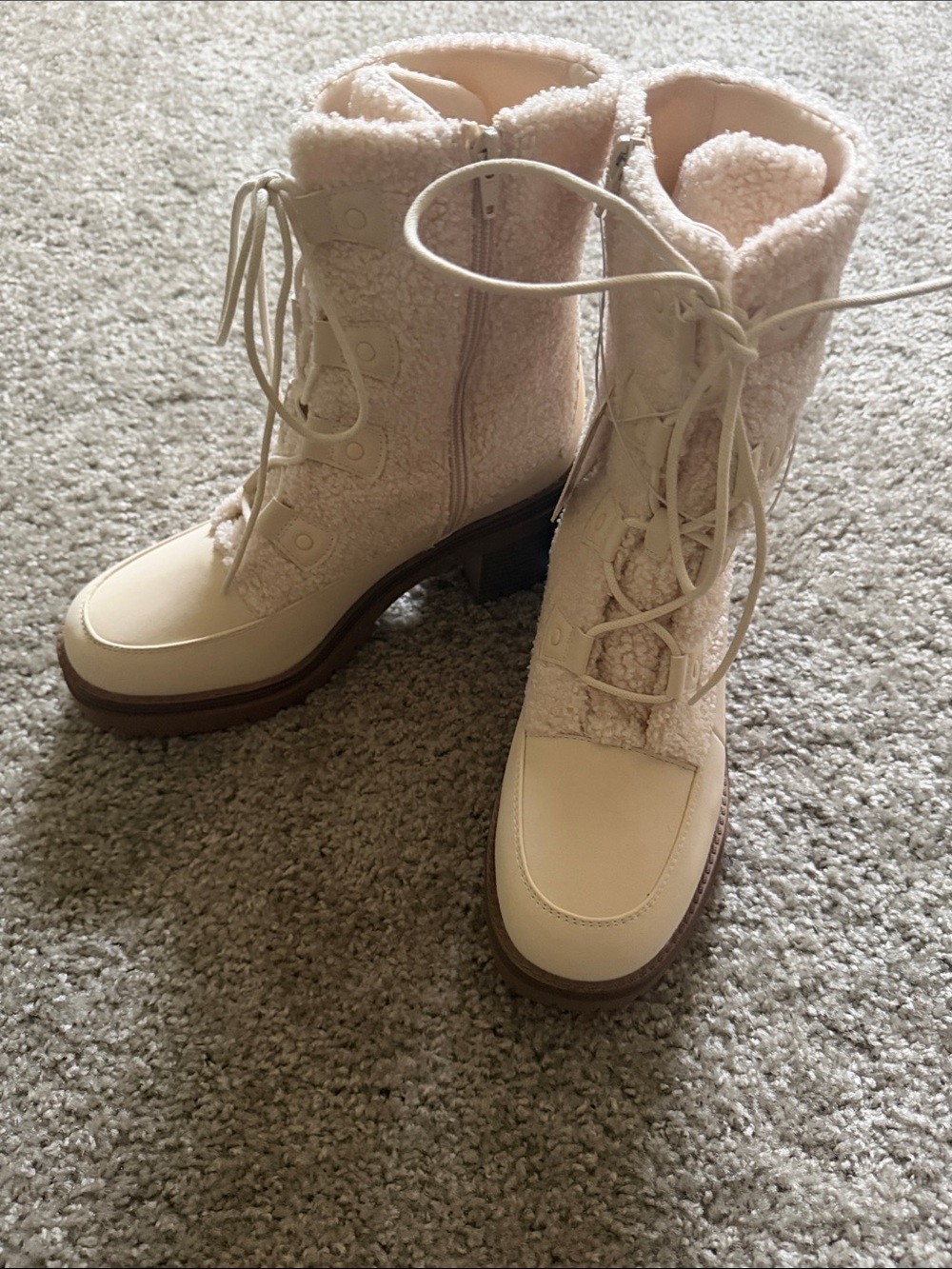 Altar'd State Cream Sherpa Lace-Up Ankle Boots